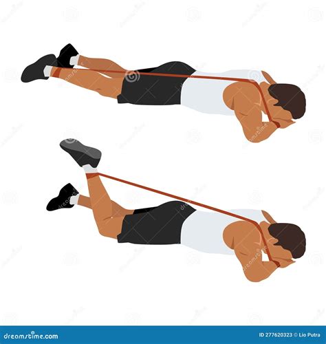 Man Doing Prone Or Lying Resistance Band Knee Bends Exercise Stock