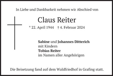 Traueranzeigen Von Claus Reiter Trauer Merkur De