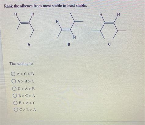 Solved Rank The Alkenes From Most Stable To Least Stable H Chegg