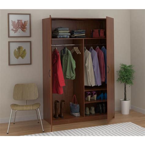 Ameriwood Wardrobe Storage Closet with Hanging Rod and 2-Shelves in American Cherry-7203091Y ...