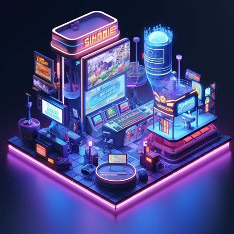 Premium Ai Image D Neon Isometric Diorama