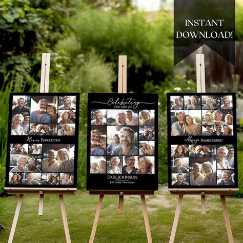 Memory Board Template Funeral Picture Collage Sign Set Templates