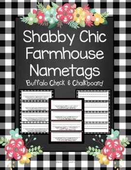 Shabby Chic Buffalo Check Chalkboard Farmhouse Name Tags EDITABLE