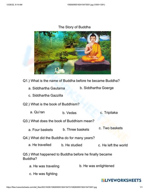 Story Of Buddha Worksheet