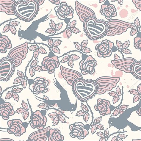 Vector Floral Seamless Pattern With Flying Birds And Vintage Roses