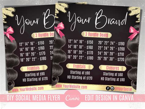 Editable Hair Social Media Flyer, Hair Bundle Template, Hair Branding
