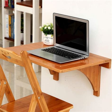 Folding Table Mesa Plegable De Pared Madera De Bambú 60x40cm Mesas