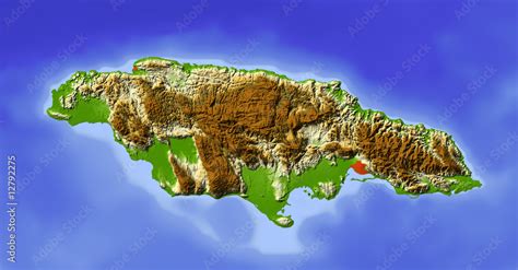 Jamaica Shaded Relief Map Colored For Elevation Stock Illustration