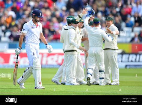 England S Captain Alastair Cook Walks Off After Being Caught Behind By