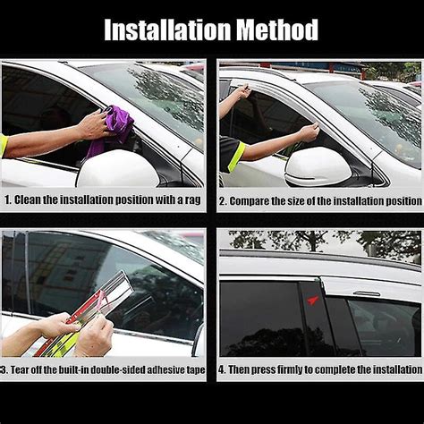 Car Window Rain Shield 4pcsset Paste Mounted Sunshield Window Black