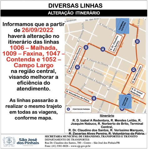 São José dos Pinhais Quatro linhas de ônibus terão alteração de