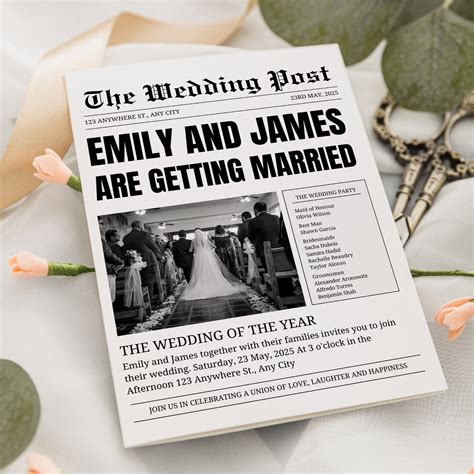 Editable Wedding Newspaper Invitation Template Personalise Your Love