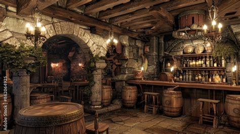 Fantasy Tavern Inn: A fantasy tavern set with medieval decor, ale ...