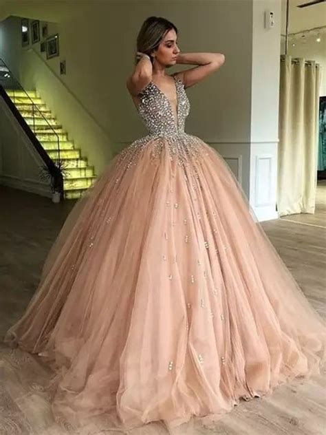 Bling Vestido De Baile Ouro Quinceanera Vestidos Strass Inchado Tule