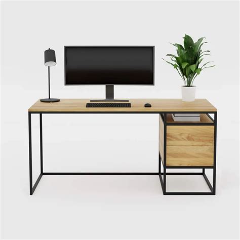 Bureau Bois M Tal Avec Deux Tirois De Rangement Loft Choix Version Du