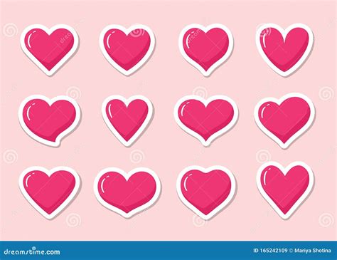 Set Of Pink Heart Shaped Stickers Collection Of Different Romantic