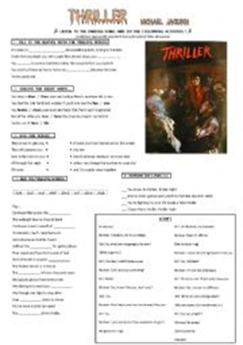 Michael Jackson Thriller Worksheet ESL Worksheet By YiGeLaoWai