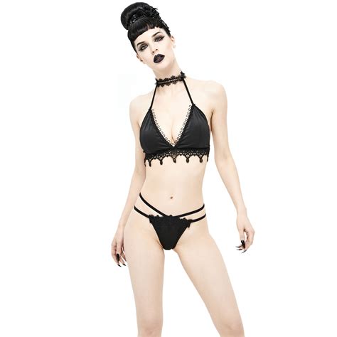 Black Bikini With Lace Choker By Devil Fashion The Dark Store