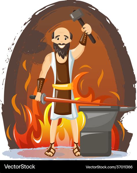 Ancient Greek Mythological God Hephaestus Cartoon Vector Image