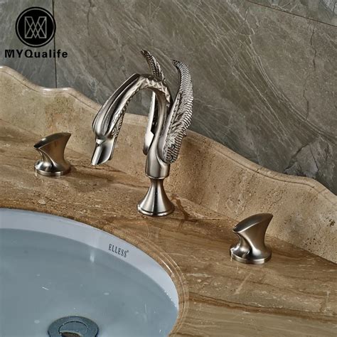 Luxury Swan Washbasin Faucet Widespread Deck Mounted Bathroom Sink Mixer Taps Dual Handle