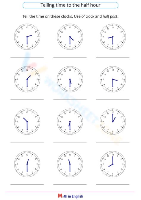 Telling Time To The Half Hour 1 Worksheet Worksheets Library