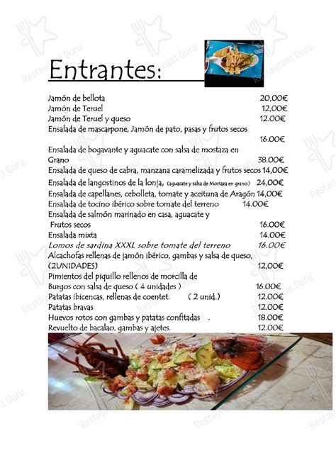 Carta de Restaurante Náutico Burriana Burriana C Zona de Servicios