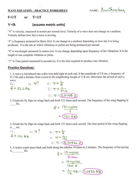 Wave Equation Worksheet Solutions Pdf