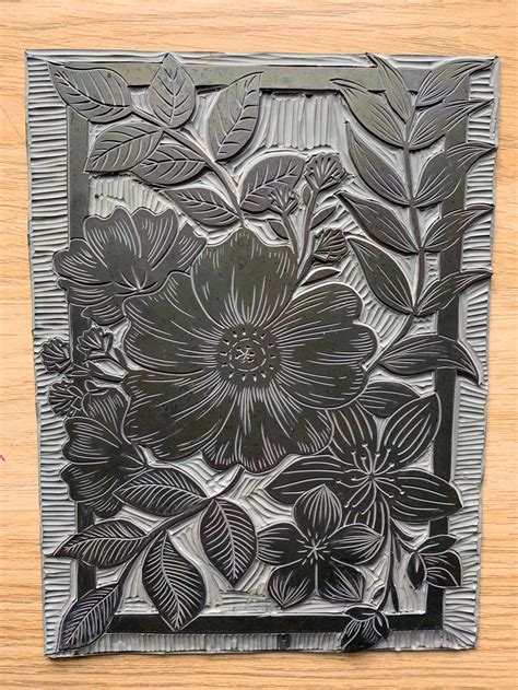 Flower Lino Print Framed Floral Lino Print Design Hand Etsy