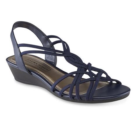 Laura Scott Womens Springy Navy Slingback Wedge Sandal