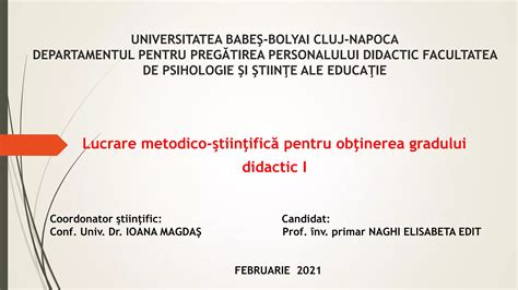 Lucrare Metodico Tiin Ific Pentru Ob Inerea Gradului Didactic I Ppt