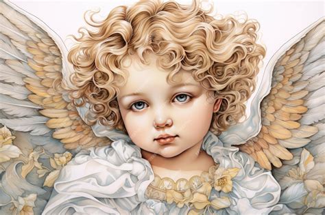 Premium Photo Illustration Of Cute Little Angel With Wings Ai Generated