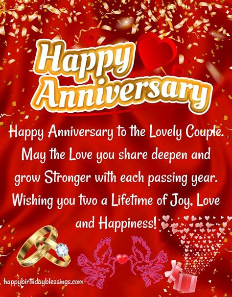 Happy Anniversary Message For Couple With Red Background And Gold