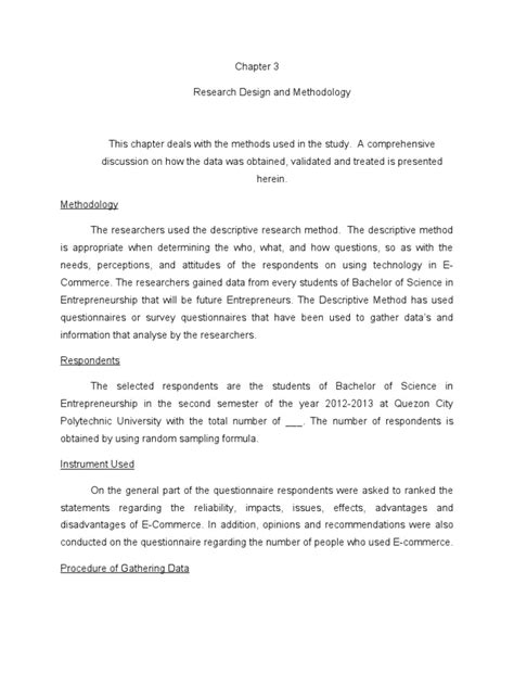 Chapter 3 Survey Methodology Questionnaire