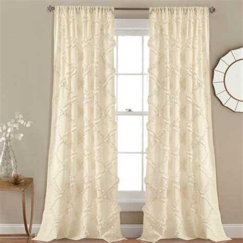 Ivory Ruffle Diamond Curtain Panel Set Of 2 Antique Farmhouse