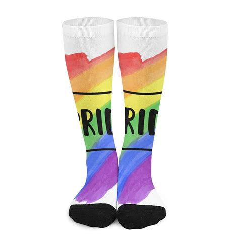 GZHJMY High Elasticity Compression Socks For Adult Gay Pride Lettering Watercolor Rainbow High