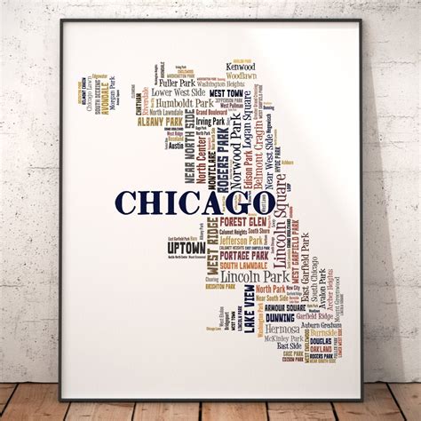 Chicago Map Art Chicago Art Print Chicago Neighborhood Map Etsy
