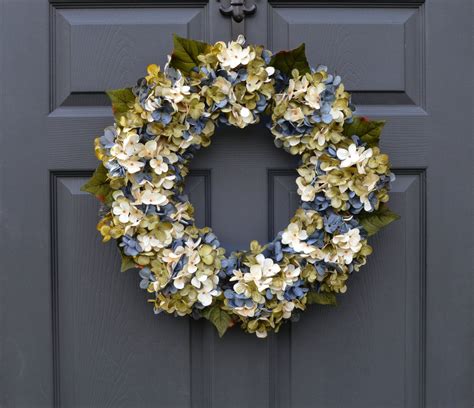 Beautiful Blended Blue Hydrangea Wreath Summer Wreaths