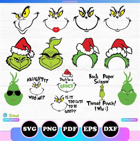 Grinch Faces Svg Png Eps Dxf Cricut Grinch Face Bundle Svg