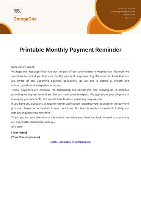 Free Printable Monthly Payment Reminder Template To Edit Online