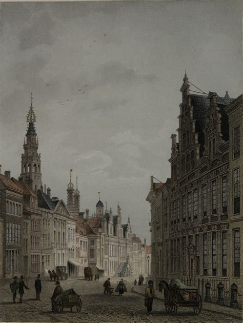 LEIDEN De Breedestraat Terwen 1858 Antieke Staalgravure Prent