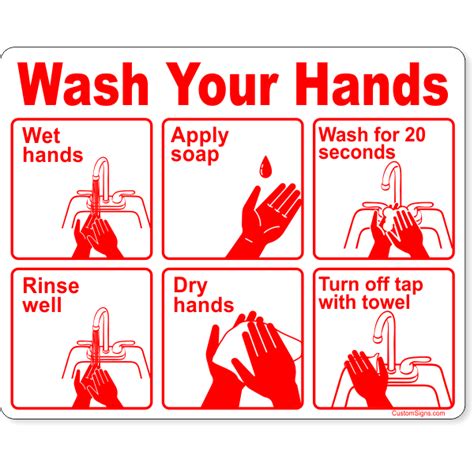 Wash Your Hands Instructions Full Color Sign 8 X 10