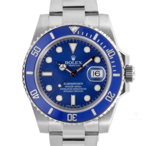 Men S Rolex Submariner White Gold Watch Blue Dial Ceramic Blue Min