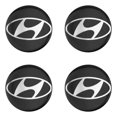 Kit 4 Emblemas Adesivo Calota Resinado Hyundai Preto 48mm