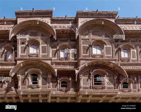 Detail Of Mehrangarh Forts Architecture Jodhpur Rajasthan India