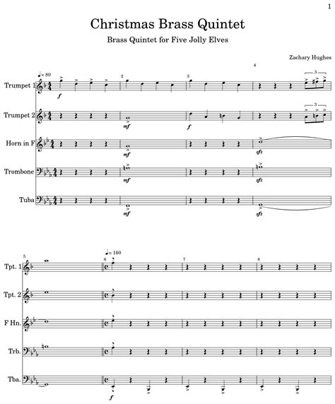 Christmas Brass Quintet Sheet Music For Trumpet Horn In F Trombone