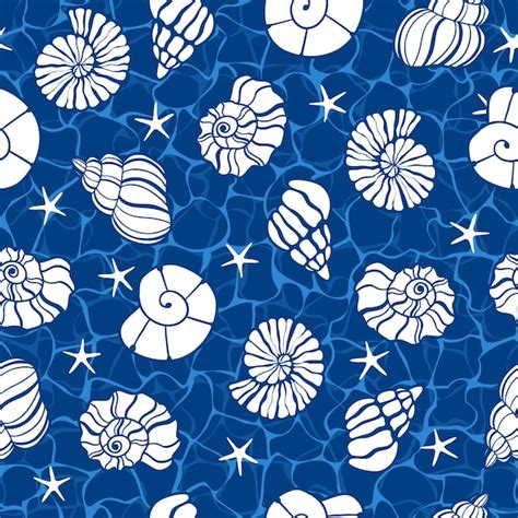 Premium Vector Hand Drawn Sea Shells On Water Background Abstract