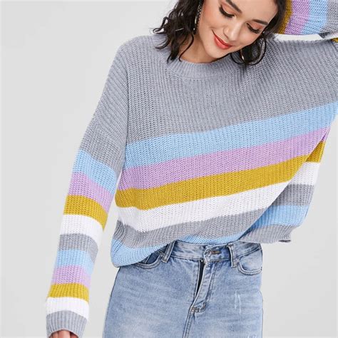 Colorful Striped Sweater And Pullover 2018 New Winter Autumn Women O