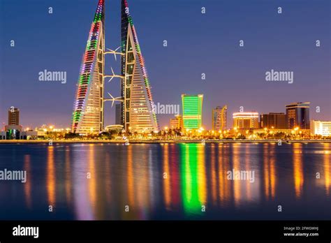 bahrain skyline during night view illumination and reflection Stock ...