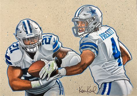 Dallas Cowboy Rookies Ezekiel Elliott And Dak Prescott Sketch Cards