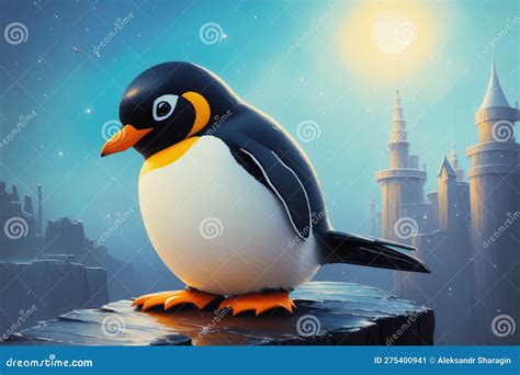 Cute Colorful Magic Penguin, Cartoon Style Painting. Generative Ai Art ...